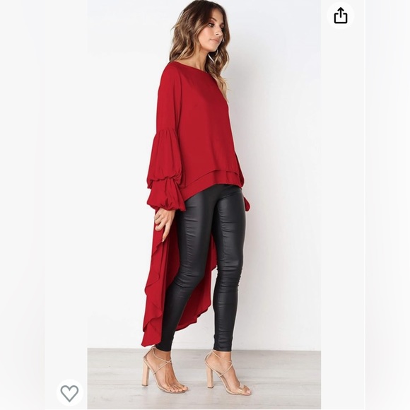 PRETTYGARDEN Womens Lantern Long Sleeve Asymmetrical Irregular Hem Blouse Shirt - Picture 3 of 7